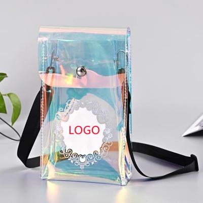 China OEM Hologram PVC Cell Phone Pocket Colorful Light Weight Waterproof Cross Body Shoulder Bag Laser PVC Sling Bag For Lady Girls for sale