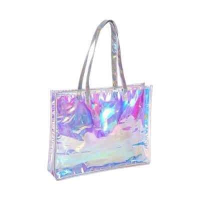 China Fashion Hologram TPU Beach Tote Bag Water Resistant Transparent TPU Jelly Bag No Odor Soft Lightweight Hot Selling PVC Shopper Handbag for sale