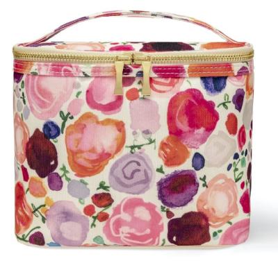 China Hot-selling Lightweight Full Camvas Flowers Printing Portable Hanging Cosmetic Case Kit Canvas Storage Bags Organic Travel Makeup Bags With Zipper for sale