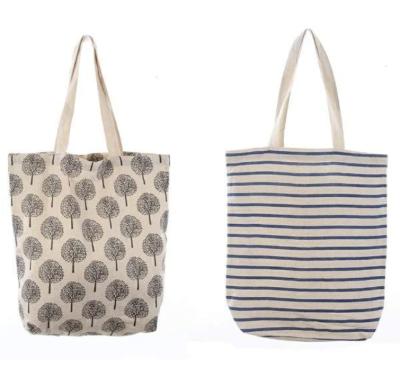 China Reusable Striped Natural Cotton Grocery Bag Recycled Cotton Organic Canvas Handbags Pretty Printing Canvas Tote Shoulder Bag for sale