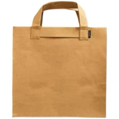 China 100% Eco-friendly Washable Paper Tote Bag Brown Kraft Paper Handbag Women Large Capacity Grocery Paper Tote Bag Eco-friendly Lightweight Customer Bag for sale