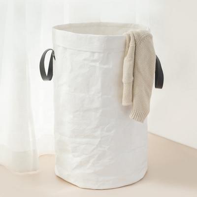 China Sustainable Germany Imported White Washable Kraft Paper Laundry Bags And Baskets With Leather Handles for sale