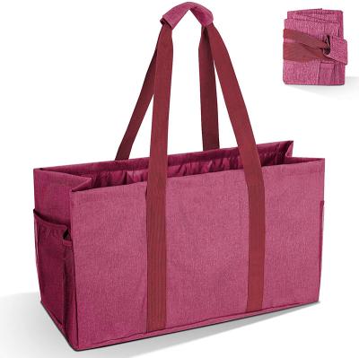 China Professional Tote Bag Big Capacity Foldable Oversized Service Handbag Water Resistant Travel Red Wine Polyester Beach Rectangular Basket for sale