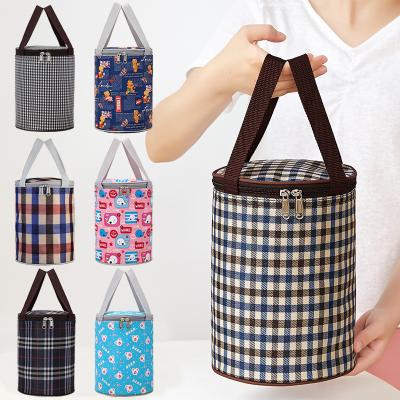 China Lightweight Portable Barrel Shape Insulated Cooler Lunch Bag Custom Heat Transfer Printing Cool Food Thermal Round Bag For Picnic And Office for sale