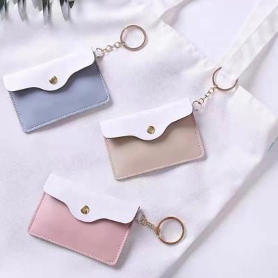 China Wholesale Cute Solvent Free Leather Eco-friendly Mini Coin Purse Slim PU ID Card Holder With Key Chain For Promotion Gift for sale