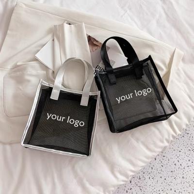 China Fashion Portable Folding Mesh Bag Small Thick Nylon Mesh Tote Bag Mobile Phone Gift Shopping Promotional Bag With Custom Printing Logo for sale