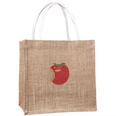 China 100% Light Natural Burlap Eco-Friendly Reusable Hemp Eco-Friendly Custom Handbag Print Fruit Jute Shopping Bag Small Tote Bag for sale