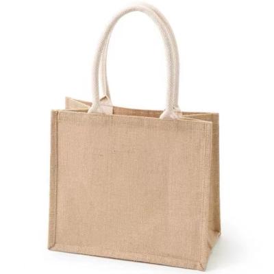 China Eco-Friendly Foldable Reusable Laminated Heavy Duty Custom Jute Eco-Friendly Logo Eco Bag Hemp Burlap Handbag Tote Bags OEM ODM Medium Size for sale