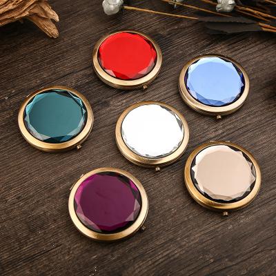 China Custom Double Sided Mirror Crystal Com Pact Makeup Mirror Bronzed Bridal Wedding Gift for sale