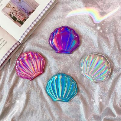 China Magnifying Heart Bling Shell Fairy Mirror Portable Double Sided Fantasy Laser Color Girl for sale