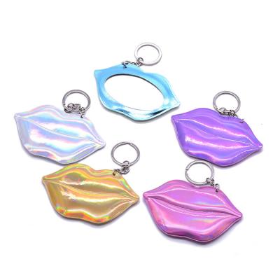 China Custom Shaped Makeup Factory Supply Custom Portable Single Lip Side Mirror With Key Chain Ring for sale