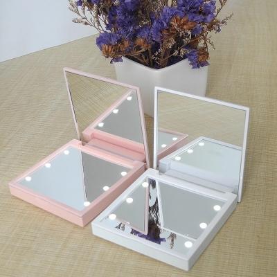 China 1pc Women's Cosmetic Lighted Portable Cheap Price Folding Small Led Mirror Lights 6 Portable Pocket Make Up Mirror With Lights for sale