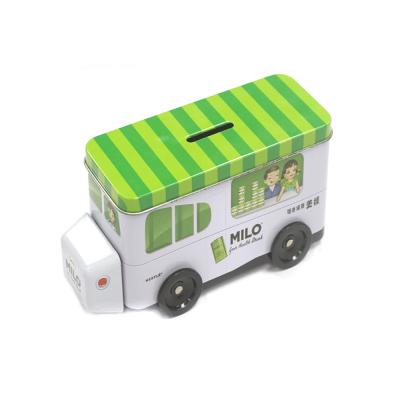 China Eco-friendly material hot sale optional metal tin can coin truck car lock money saving box truck for kids for sale