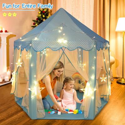 China Sports Toy Pink Hexagonal Blue LED Lights Indoor and Outdoor Children's Castle Tent Children's Toy Tent Princess Castle Camping Tent for sale