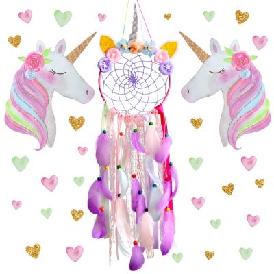 China Cute Handwoven Dream Catcher Unicorn Birthday Gift China Dream Catcher Wall Painting Decor Girl Room Ornaments Purple Home Catcher for sale