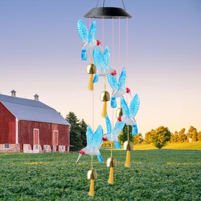 China Eco-Friendly LED Lights LED Bells Hummingbird Wind Chimes Garden Decoration Outdoor Waterproof Wind Chimes Solar Powered Party Lighting for sale