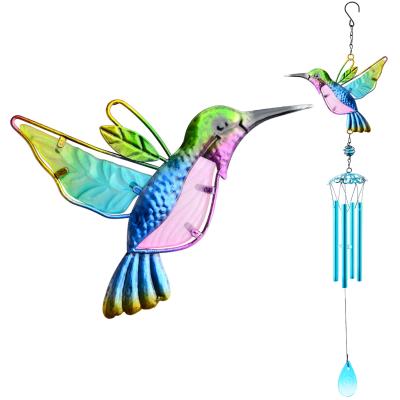 China Factory Price Rustic Home Decor Windchimes Metal Hummingbird Hanging Wind Rings For Garden Outdoor for sale