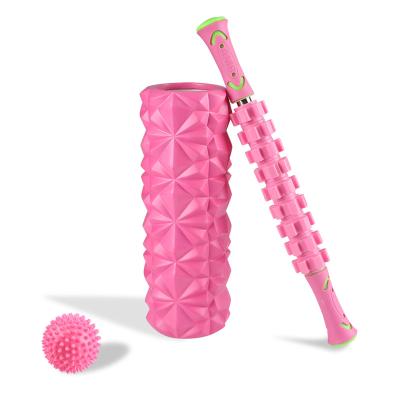 China Non Slip Foam Roller Yoga Pilates Fitness Muscle Roller Stick Massage Ball Set for sale