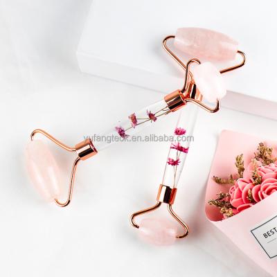 China Whitening Gouache Rose Quartz Massager Reduce Wrinkles Gouache Scraper Flower Polish Roller Stretch Jade Roller And Guasha Tool Skin Massage for sale