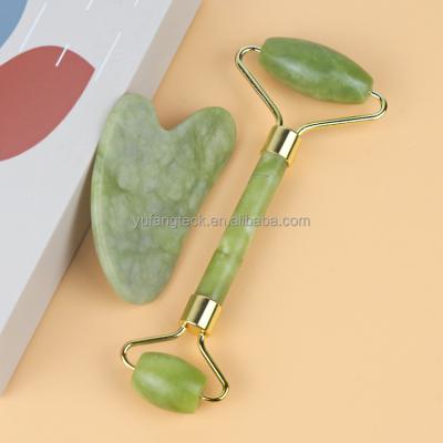 China Whitening Natural Jade Roller Gua Sha Massage Set Crystal Jade Stone Green Xiuyan Face Jade Roller Facial Massager Skin Care Face for sale