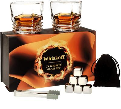 China Sustainable Whiskey Glass Set Stainless Steel Ice Cubes Set Gift Box Glass Whiskey Gift Set 6 for sale