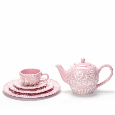 China 2022 Best Selling Product Sustainable Ceramic Coffee Cups Tea Cups And Saucers Sets Pink Tea Cup for sale