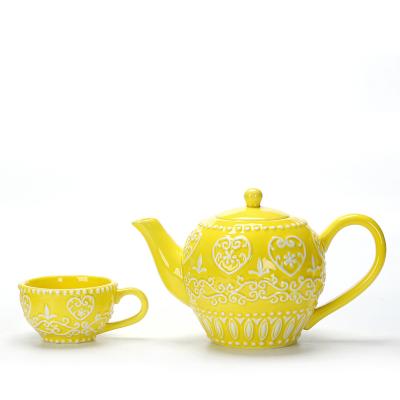 China High End Viable Yellow Luster Ceramic Pot Tea Cups And Saucers Appropriate Quality Prices Places for sale