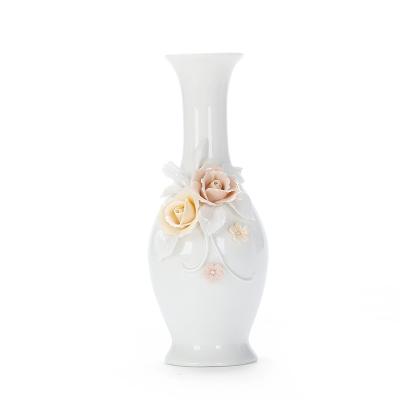 China People Art Fashionable and Elegant Small White Flower Ceramic Vase with Slim Mouth, Porcelain White Vase for Decoration for sale