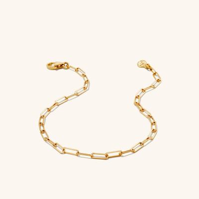 China 18k Gold Selling Fashion Rectangular Paperclip Chain Anklet Bracelet Customizable Size Environmental Friendly Hot Material for sale