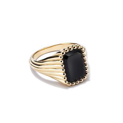 China Customized CLASSIC Stainless Steel 18K Gold Plated Finger Jewelry Onyx Pinky Signet Ring Women for sale