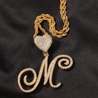 China CLASSIC Cuban Initial Name Chain Jewelry Zircon Cursive Letters Hip Hop Rope Gold Silver Color Pendant Necklace for sale