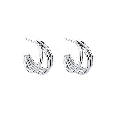 China Eco Friendly Fashion Geometric Sterling Silver 18K White Gold Plated Layered Circle C Shape Stud Earrings for sale