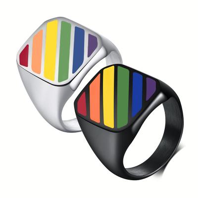 China Fashionable High Quality Romantic Rainbow Stainless Steel Plated Gay Men Ring For Friend for sale