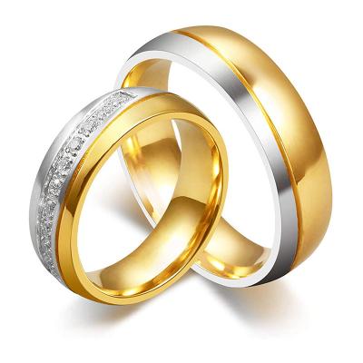 China Fashion Environmental Friendly Jewelry Titanium 18K Gold Plated Mens Engagement Wedding Partner Ring For Couples for sale