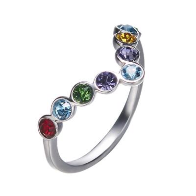 China Fashion/Latest Elegant/Trendy Luxury Crystal Multicolor 925 Sterling Silver Rainbow Ring Design Women Jewelry Custom Manufacturer for sale