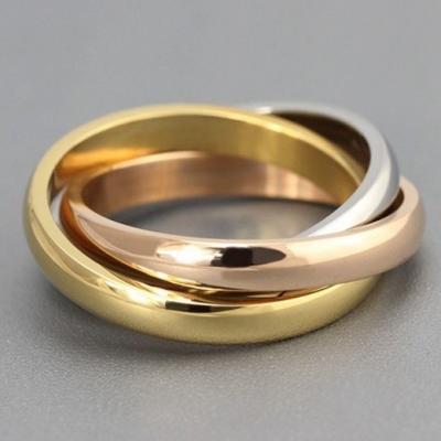 China New Couples Ring Romantic Engagement 18K Rose Gold Color Gold Triple Circle Ring Tail Ring for sale