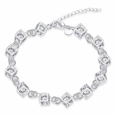 China New Trendy Luxury Austrian Crystal Cubes Bracelet For Women 925 Sterling Silver Plated Charm Bracelets Fine Jewelry for sale