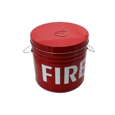 China Large Recycled Materials 3gallon Round Metal Tin Firesand Bucket With Lid / Metal Storage Tin Box With Handle for sale