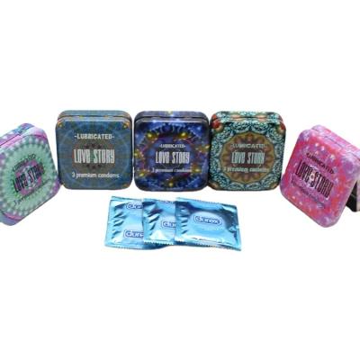 China Lovely Wholesale Metal Cookie Packaging Square Decorative Tin Box For Mini Condoms for sale