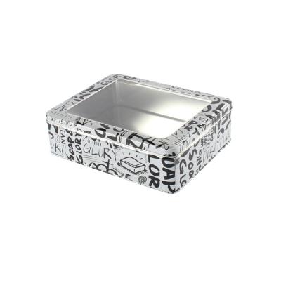 China Recycled Materials Metal Tall Tin Rectangular Box With Clear PVC Window for sale