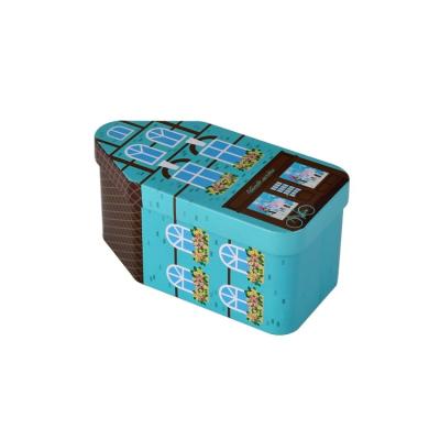 China Decorative Custom Gift Recycled House Shape Materials Christmas Holiday Printing Tin Box for sale