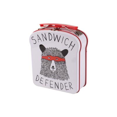 China Bread Candy Gift Cookies Cookie Packaging Custom Printing Portable Rectangular Food Grade Metal Sandwich Bread Tin Lunch Box With Handle for sale