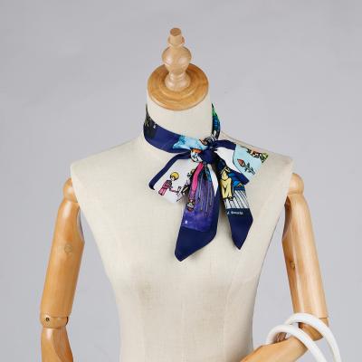 China Polyester Twill Silk Scarf Handbag Wraps Bag Scarf Wrist Band Ribbon Scarf for sale