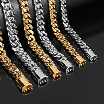 China Fashion Custom 8MM 10MM 12MM 15MM 20MM 18K 316 Stainless Steel Male Hip Hop Miami Chains Link Cuban Necklace for sale