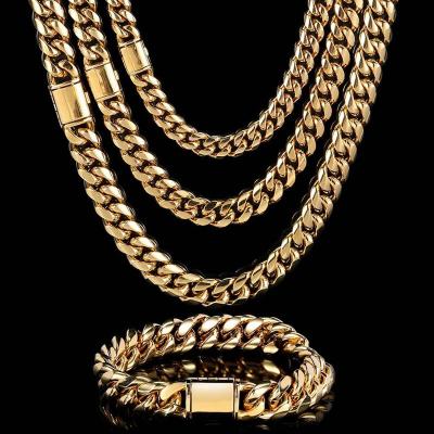 China Fashion New Design Miami Cuban Thick 18K Gold Plated Hip Hop Stainless Steel Punk Mens Chain Necklace for sale