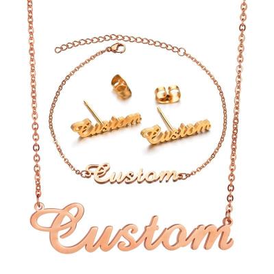 China Hiphop Personalized Letter Necklace Rings Bracelet 18K Dish Jewelry Silver Gold Plated Stainless Steel Custom Name Pendant Necklaces for sale