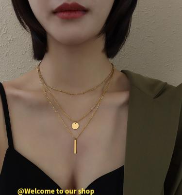 China Europe And America Titanium Stainless Double Layer 18K Gold Plated Multi Layer Choker Necklace Layering Chain For Women for sale