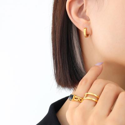 China Simple Design 2022 Waterproof Fashion Style Korean Simple Gold Plated Circles Stud Earrings For Men Young Women for sale