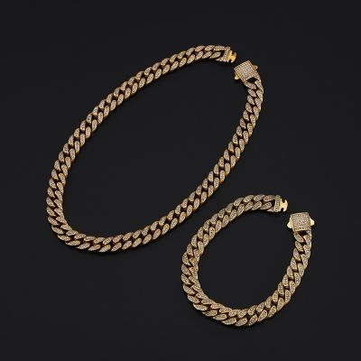 China Punk Fashion Style 18K Gold Plated Stainless Steel Chunky Cuban Hip Hop Zircon Link Chain Bracelets for Men for sale