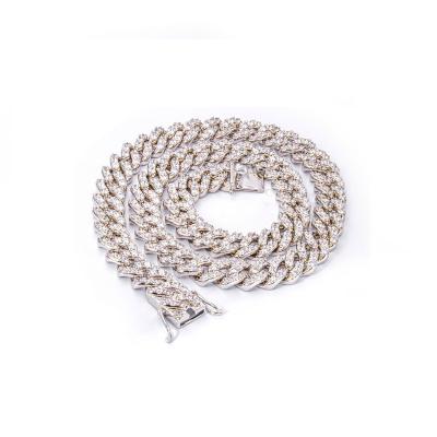 China Custom Hot Sale Fashion Mens 12MM Width 18K White Gold Plated Iced Out Hip Hop Link Chain Jewelry Necklace for sale